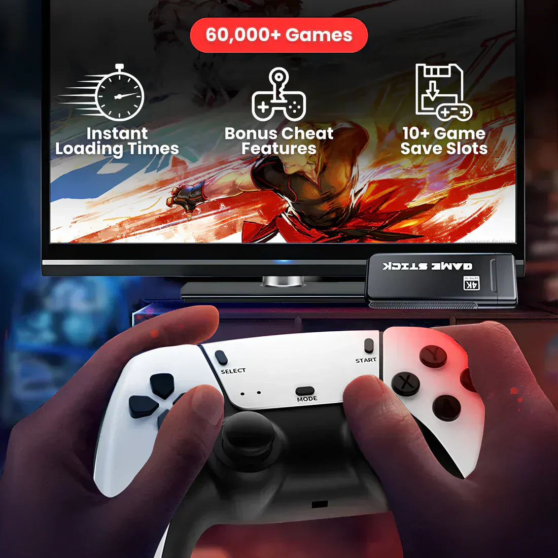 FANATIC STICK ™ - WIRELESS CONSOLE 60,000+ LICENSED GAMES + 2 FREE CONTROLLERS